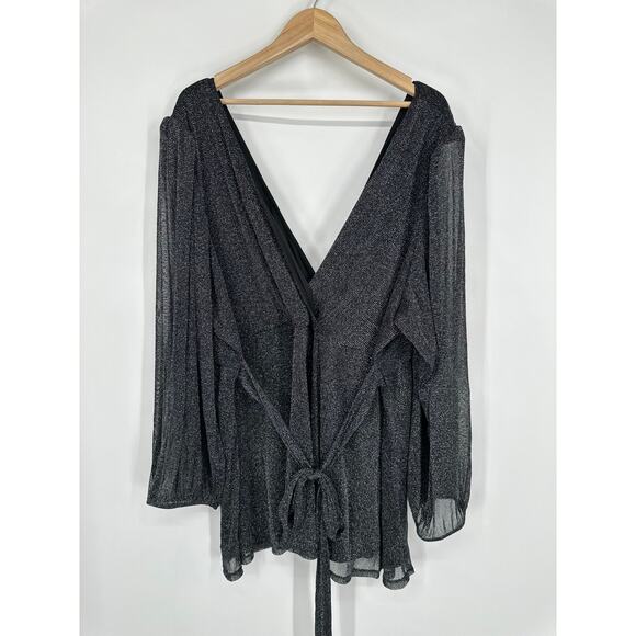 TORRID Knit Glitter Lurex Peplum Top Puff Long Sleeve Belted Faux Wrap Blouse 6X - Picture 6 of 11